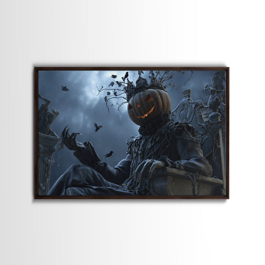 The Jack-O'-Lantern King, Landscape Wall Art, Macabre Wall Art, Framed Canvas Print, Halloween Wall Decor, Gothic Home Decor