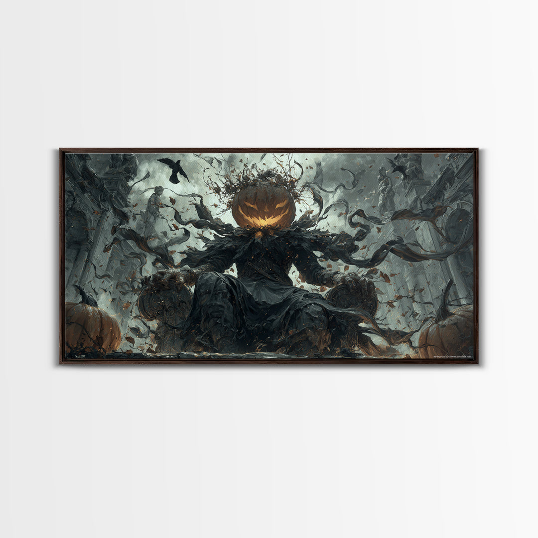 The Jack-O'-Lantern King, Wide Panoramic Art, Dark Fantasy Wall Art, Canvas Print, Halloween Wall Decor, Gothic Home Decor, Horror Wall Art