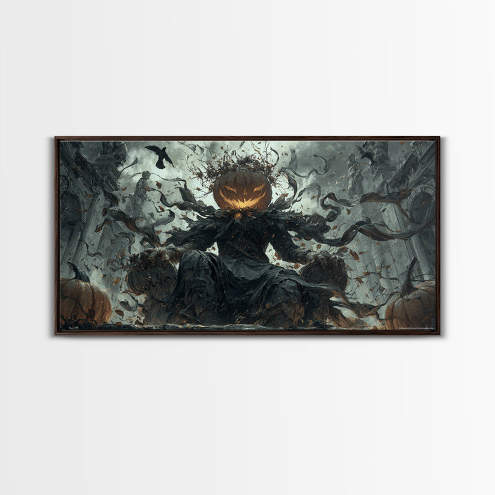 The Jack-O'-Lantern King, Wide Panoramic Art, Dark Fantasy Wall Art, Canvas Print, Halloween Wall Decor, Gothic Home Decor, Horror Wall Art