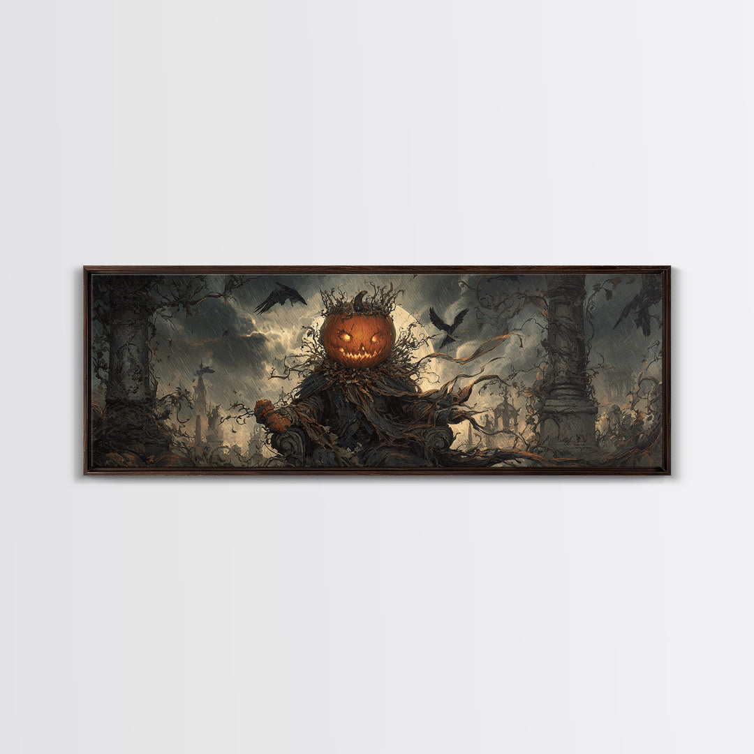 The Jack-O'-Lantern King, Extra Wide Wall Art, Dark Fantasy Wall Art, Canvas Print, Halloween Wall Decor, Gothic Home Decor