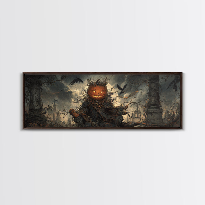 The Jack-O'-Lantern King, Extra Wide Wall Art, Dark Fantasy Wall Art, Canvas Print, Halloween Wall Decor, Gothic Home Decor
