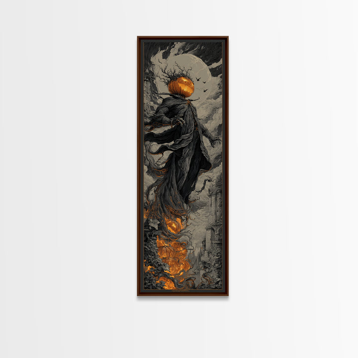 The Jack-O'-Lantern King, Tall Narrow Wall Art, Spooky Home Decor, Canvas Print, Halloween Wall Decor, Gothic Home Decor