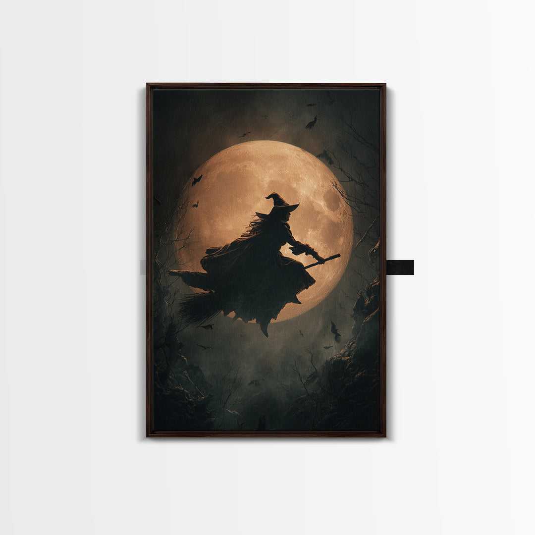 The Moonlit Witch, Vertical Wall Art, Macabre Wall Art, Framed Canvas Print, Halloween Wall Decor, Gothic Home Decor, Statement Wall Art