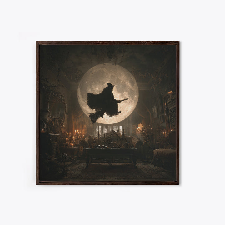 The Moonlit Witch, Square Wall Art, Haunted Gothic Art, Framed Canvas Print, Halloween Wall Decor, Gothic Home Decor, Dark Fantasy Art
