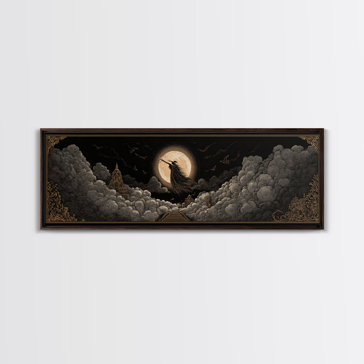 The Moonlit Witch, Extra Wide Wall Art, Dark Fantasy Wall Art, Canvas Print, Halloween Wall Decor, Gothic Home Decor, Spooky Wall Decor