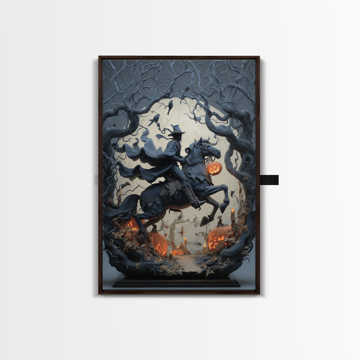 The Headless Horseman, Vertical Wall Art, Macabre Wall Art, Framed Canvas Print, Halloween Wall Decor, Gothic Home Decor, Statement Wall Art