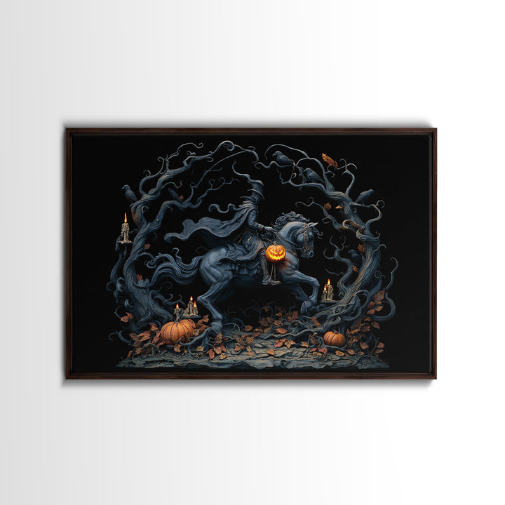 The Headless Horseman, Landscape Wall Art, Macabre Wall Art, Framed Canvas Print, Halloween Wall Decor, Gothic Home Decor, Spooky Wall Decor