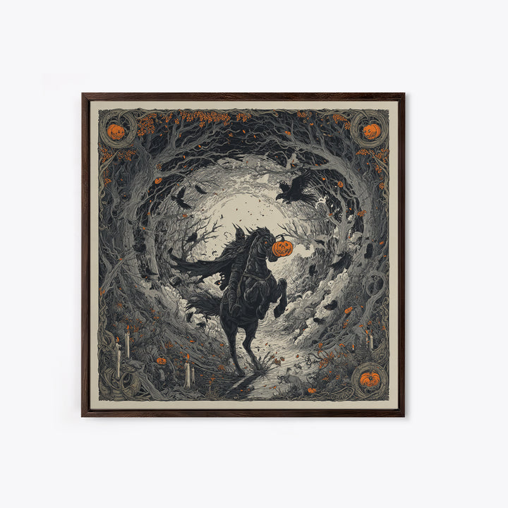 The Headless Horseman, Square Wall Art, Gothic Horror Wall Art, Framed Canvas Print, Halloween Wall Decor, Gothic Home Decor