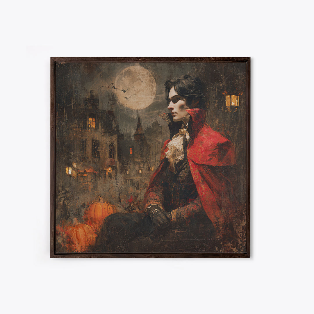 The Crimson Vampire, Square Wall Art, Macabre Wall Art, Framed Canvas Print, Halloween Wall Decor, Gothic Home Decor, Seasonal Home Decor