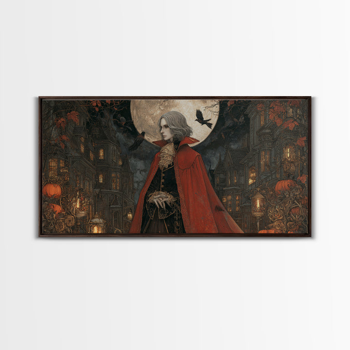 The Crimson Vampire, Wide Panoramic Art, Haunted Gothic Art, Framed Canvas Print, Halloween Wall Decor, Gothic Home Decor, Spooky Wall Decor