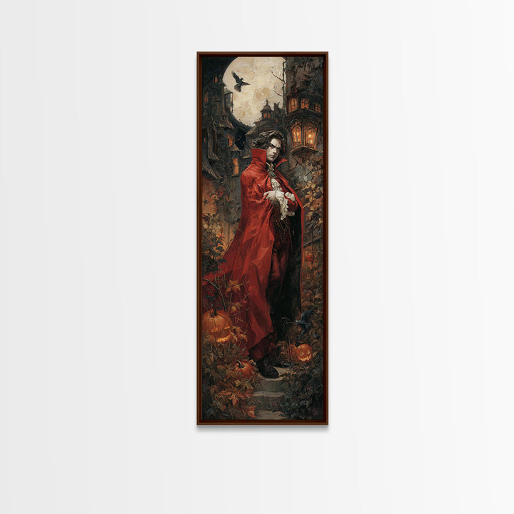 The Crimson Vampire, Tall Narrow Wall Art, Spooky Home Decor, Canvas Print, Halloween Wall Decor, Gothic Home Decor, Spooky Wall Decor