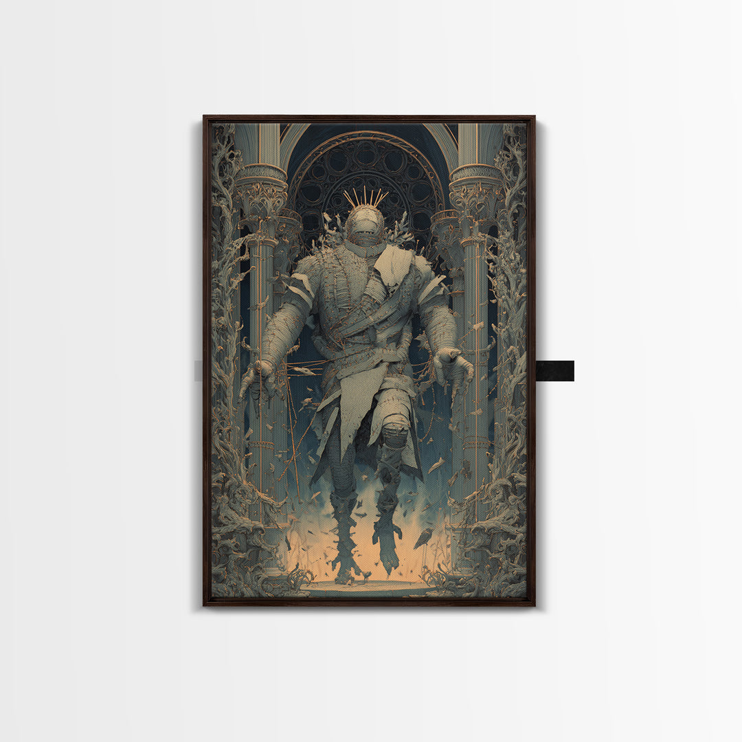 The Stitched Giant, Vertical Wall Art, Gothic Horror Wall Art, Framed Canvas Print, Halloween Wall Decor, Gothic Home Decor