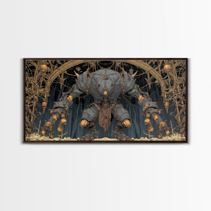 The Stitched Giant, Wide Panoramic Art, Haunted Gothic Art, Framed Canvas Print, Halloween Wall Decor, Gothic Home Decor, Dark Fantasy Art