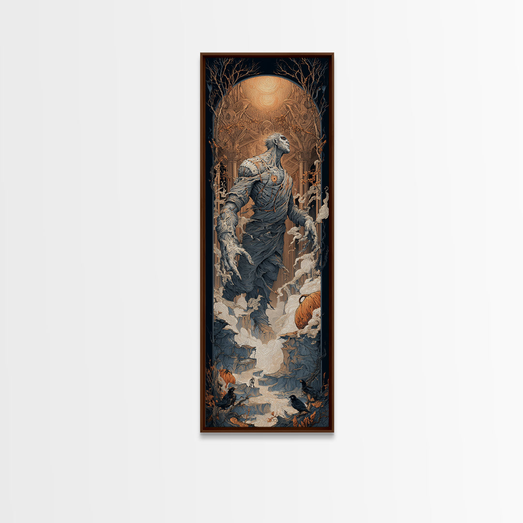 The Stitched Giant, Tall Narrow Wall Art, Gothic Horror Wall Art, Framed Canvas Print, Halloween Wall Decor, Gothic Home Decor