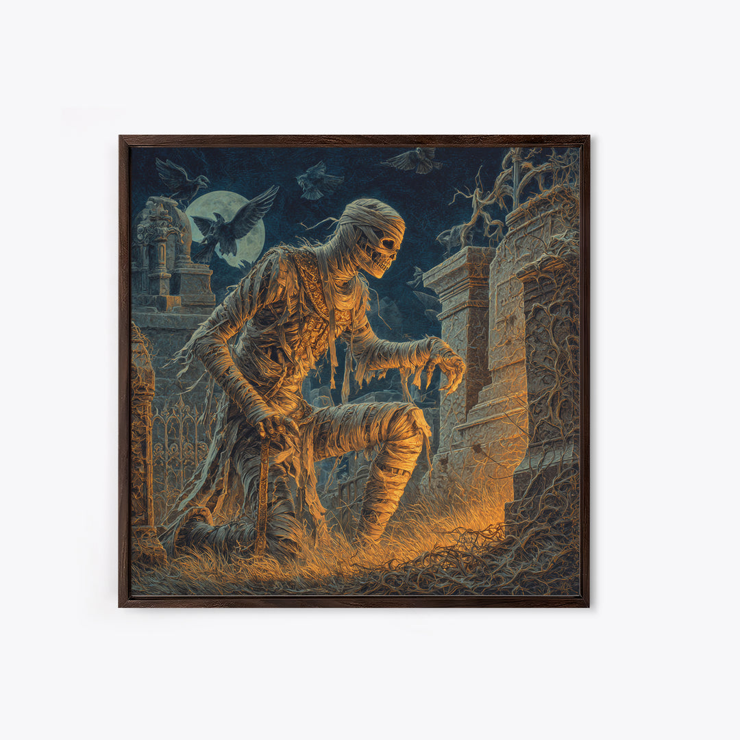 The Mummy Pharaoh, Square Wall Art, Gothic Horror Wall Art, Framed Canvas Print, Halloween Wall Decor, Gothic Home Decor, Macabre Wall Art