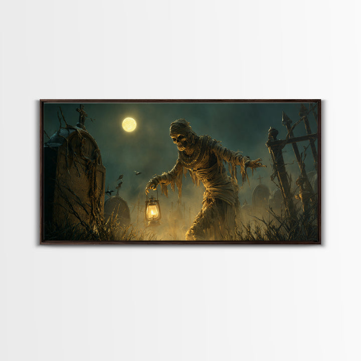 The Mummy Pharaoh, Wide Panoramic Art, Macabre Wall Art, Framed Canvas Print, Halloween Wall Decor, Gothic Home Decor, Halloween Wall Art