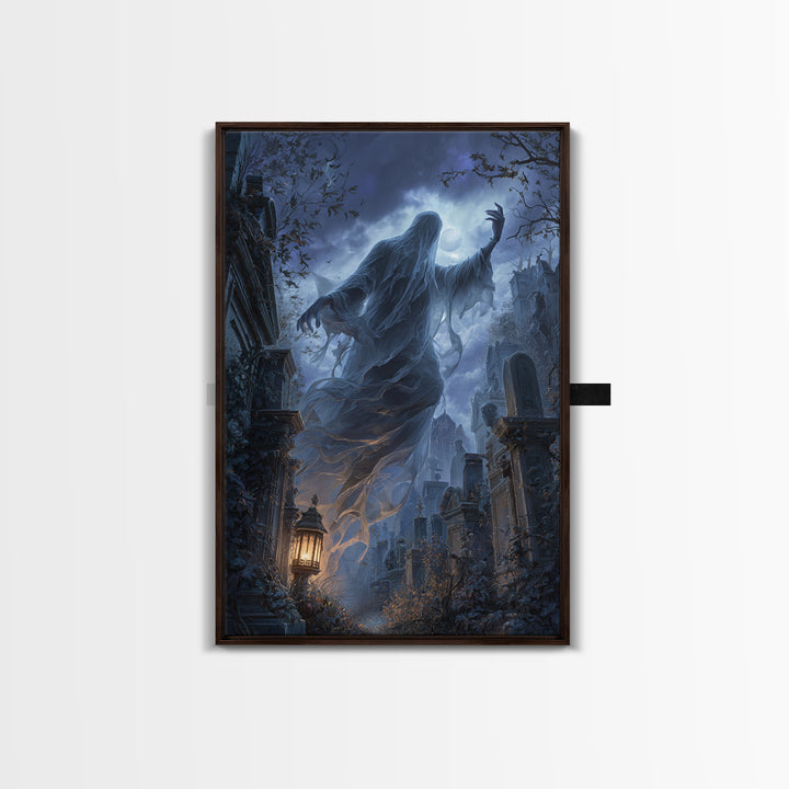 The Graveyard Ghost, Vertical Wall Art, Spooky Home Decor, Canvas Print, Halloween Wall Decor, Gothic Home Decor, Halloween Wall Art