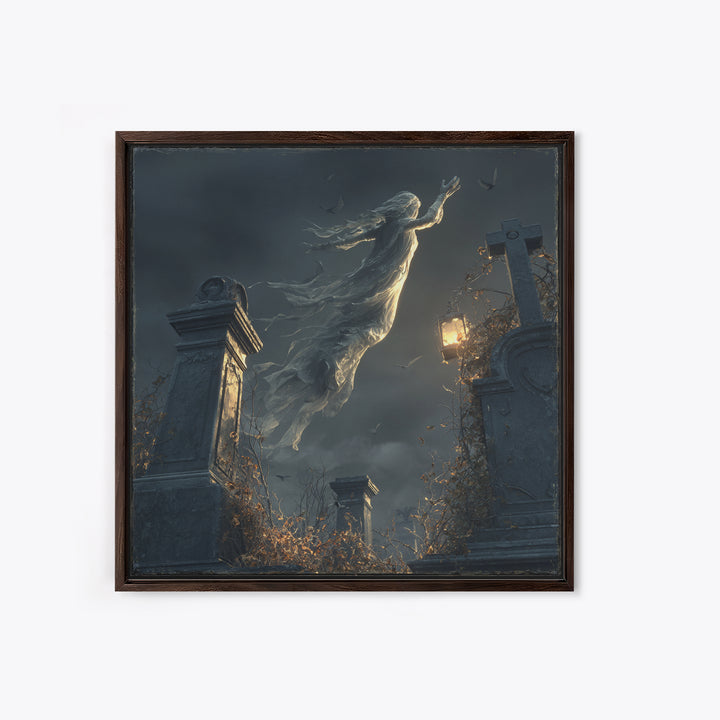 The Graveyard Ghost, Square Wall Art, Haunted Gothic Art, Framed Canvas Print, Halloween Wall Decor, Gothic Home Decor, Spooky Wall Decor