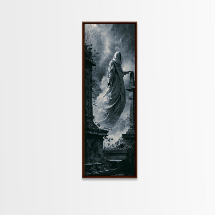 The Graveyard Ghost, Tall Narrow Wall Art, Spooky Home Decor, Canvas Print, Halloween Wall Decor, Gothic Home Decor, Spooky Wall Decor