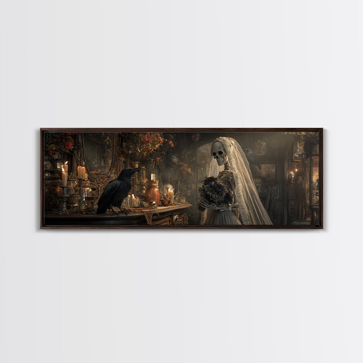 The Skeletal Bride, Extra Wide Wall Art, Spooky Home Decor, Canvas Print, Halloween Wall Decor, Gothic Home Decor, Halloween Wall Art