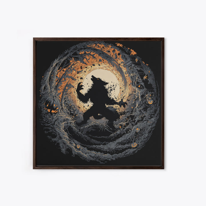 The Moon-Cursed Werewolf, Square Wall Art, Haunted Gothic Art, Framed Canvas Print, Halloween Wall Decor, Gothic Home Decor