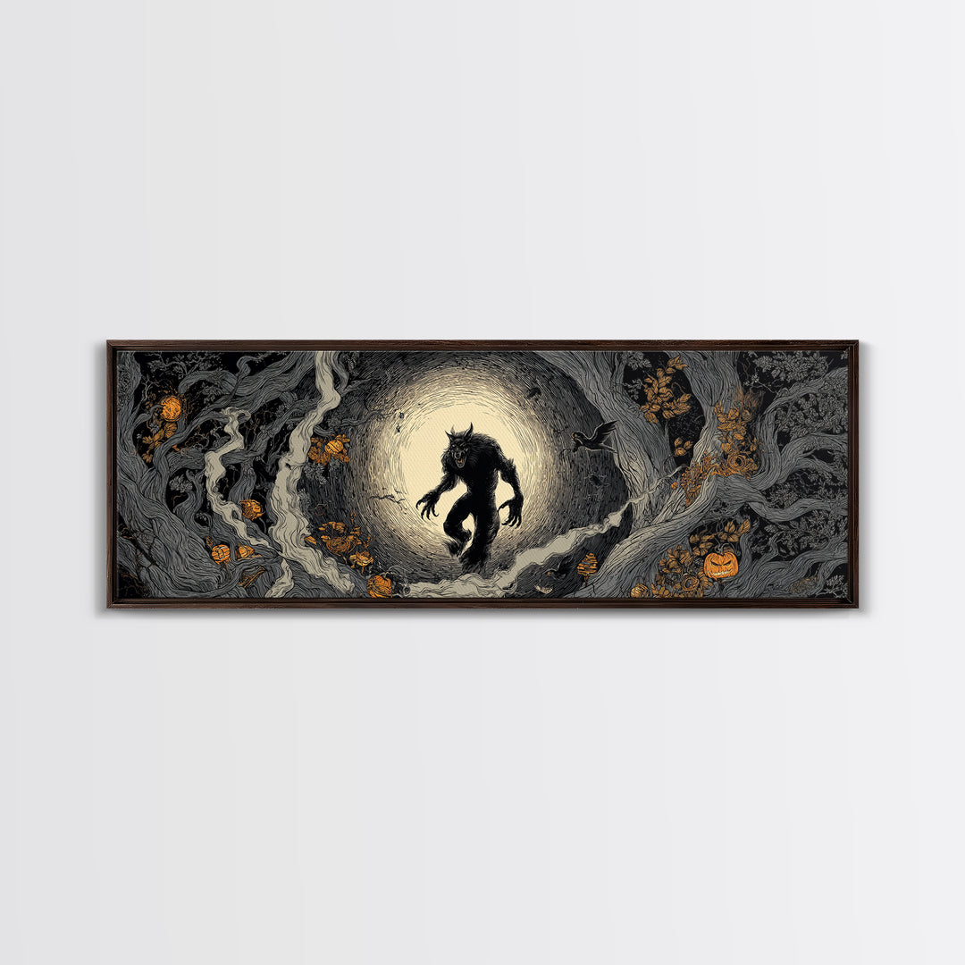 The Moon-Cursed Werewolf, Extra Wide Wall Art, Spooky Home Decor, Canvas Print, Halloween Wall Decor, Gothic Home Decor, Horror Wall Art