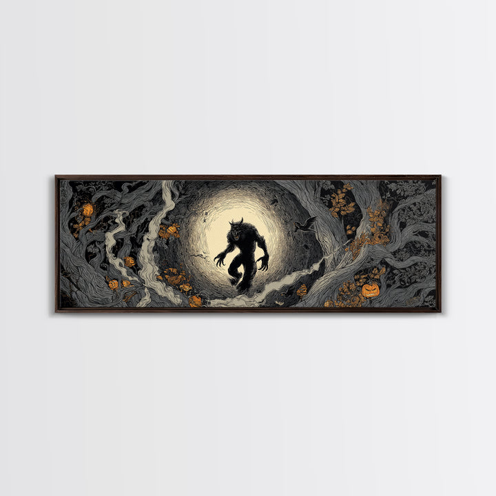 The Moon-Cursed Werewolf, Extra Wide Wall Art, Spooky Home Decor, Canvas Print, Halloween Wall Decor, Gothic Home Decor, Horror Wall Art