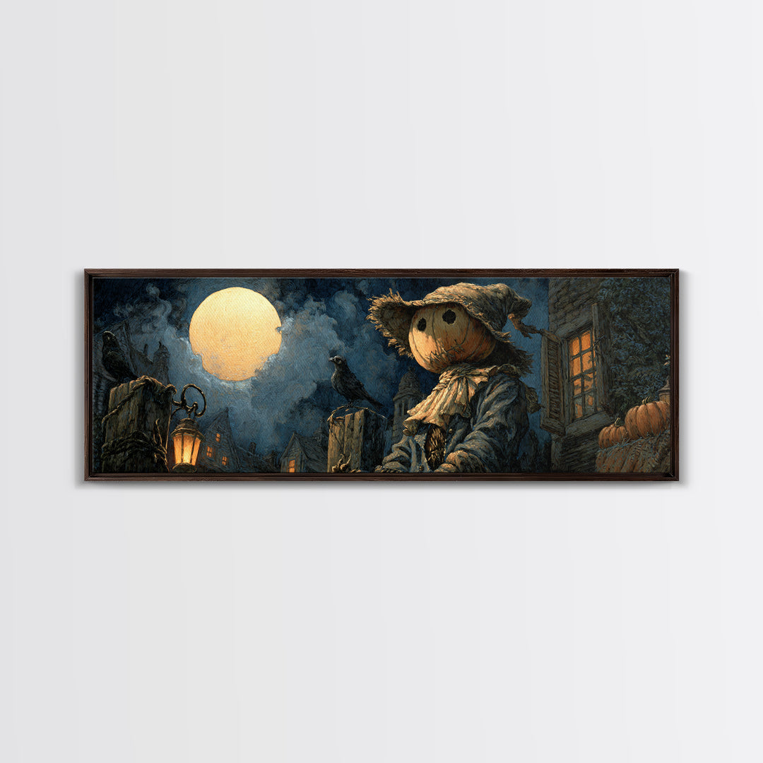The Living Scarecrow, Extra Wide Wall Art, Gothic Horror Wall Art, Framed Canvas Print, Halloween Wall Decor, Gothic Home Decor