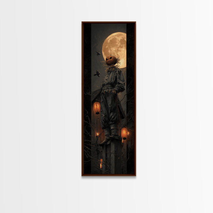 The Living Scarecrow, Tall Narrow Wall Art, Macabre Wall Art, Framed Canvas Print, Halloween Wall Decor, Gothic Home Decor
