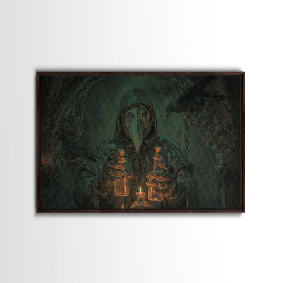 The Plague Doctor, Landscape Wall Art, Gothic Horror Wall Art, Framed Canvas Print, Halloween Wall Decor, Gothic Home Decor