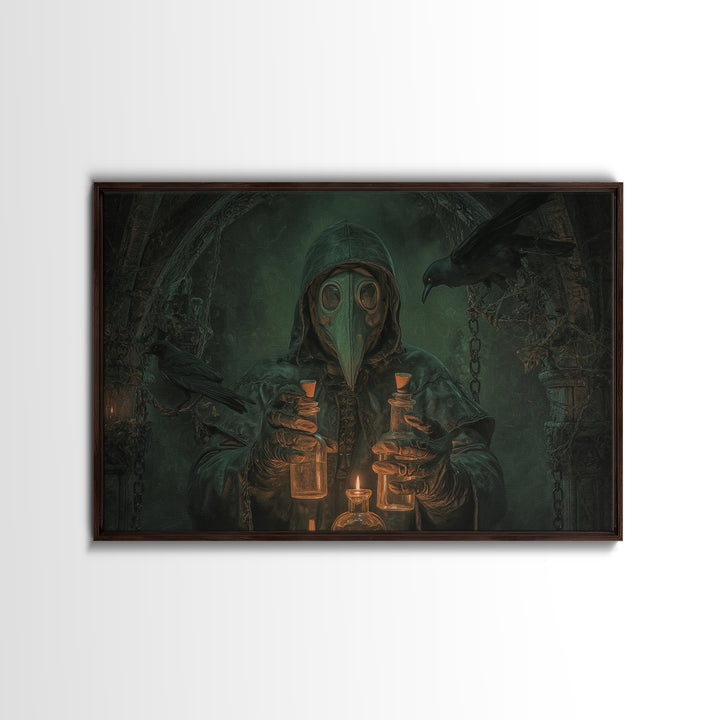 The Plague Doctor, Landscape Wall Art, Gothic Horror Wall Art, Framed Canvas Print, Halloween Wall Decor, Gothic Home Decor