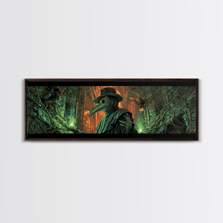 The Plague Doctor, Extra Wide Wall Art, Haunted Gothic Art, Framed Canvas Print, Halloween Wall Decor, Gothic Home Decor, Spooky Wall Decor