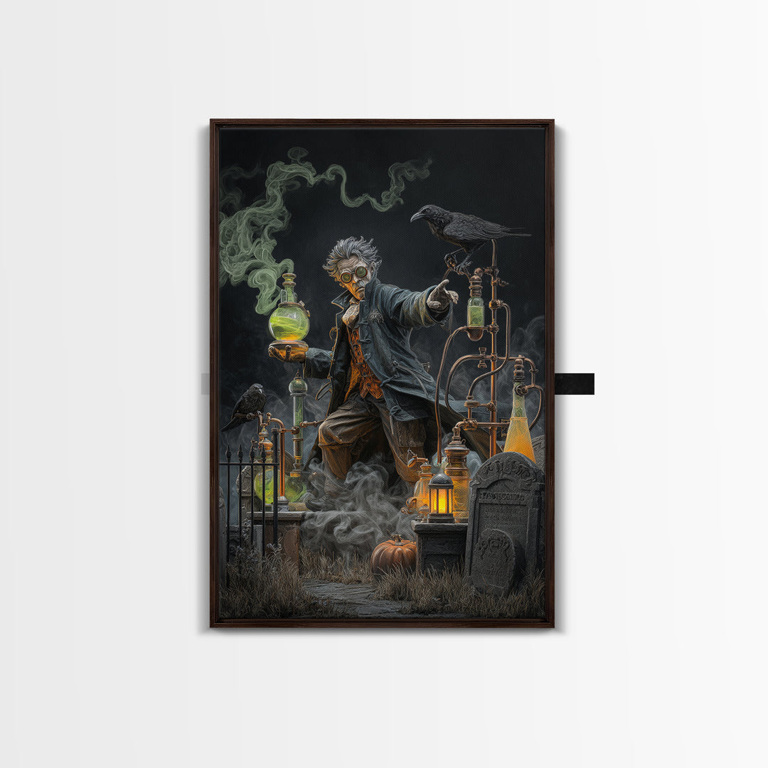 The Mad Alchemist, Vertical Wall Art, Macabre Wall Art, Framed Canvas Print, Halloween Wall Decor, Gothic Home Decor, Spooky Wall Decor