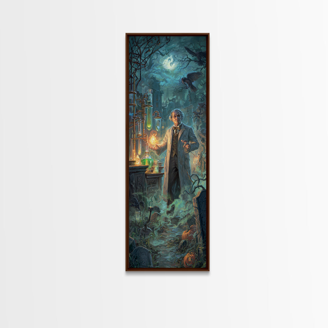 The Mad Alchemist, Tall Narrow Wall Art, Gothic Horror Wall Art, Framed Canvas Print, Halloween Wall Decor, Gothic Home Decor