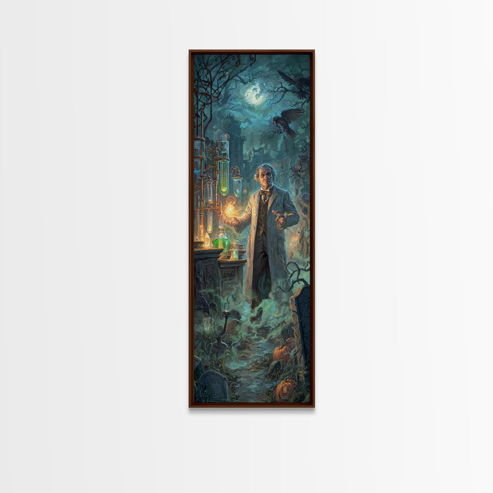 The Mad Alchemist, Tall Narrow Wall Art, Gothic Horror Wall Art, Framed Canvas Print, Halloween Wall Decor, Gothic Home Decor
