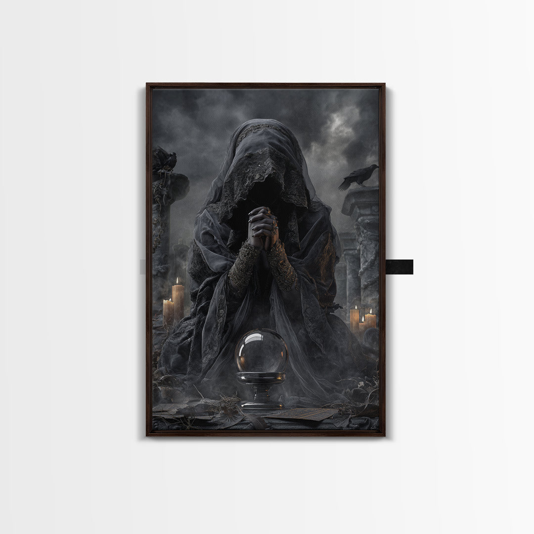 The Midnight Fortune Teller, Vertical Wall Art, Dark Halloween Decor, Canvas Print, Halloween Wall Decor, Gothic Home Decor