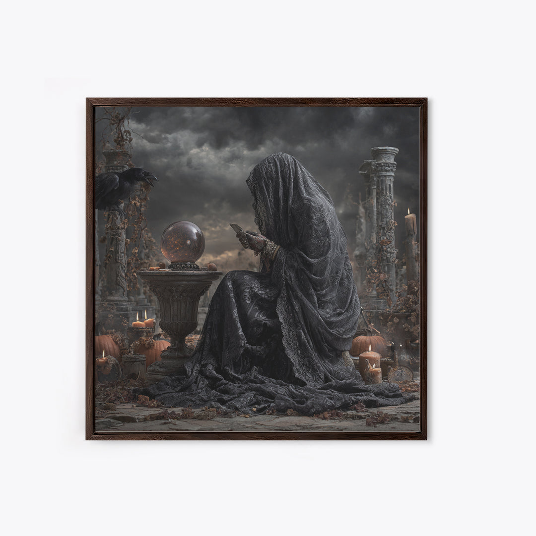 The Midnight Fortune Teller, Square Wall Art, Gothic Horror Wall Art, Framed Canvas Print, Halloween Wall Decor, Gothic Home Decor