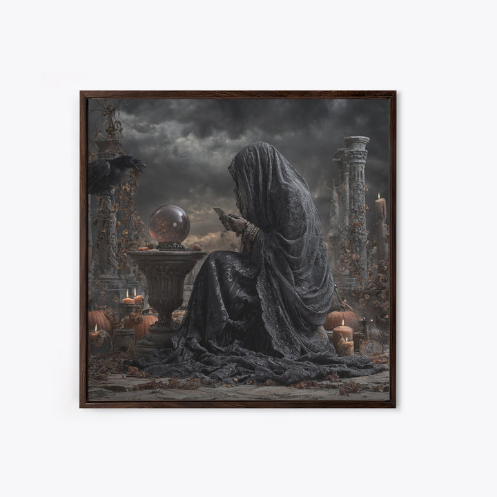 The Midnight Fortune Teller, Square Wall Art, Gothic Horror Wall Art, Framed Canvas Print, Halloween Wall Decor, Gothic Home Decor