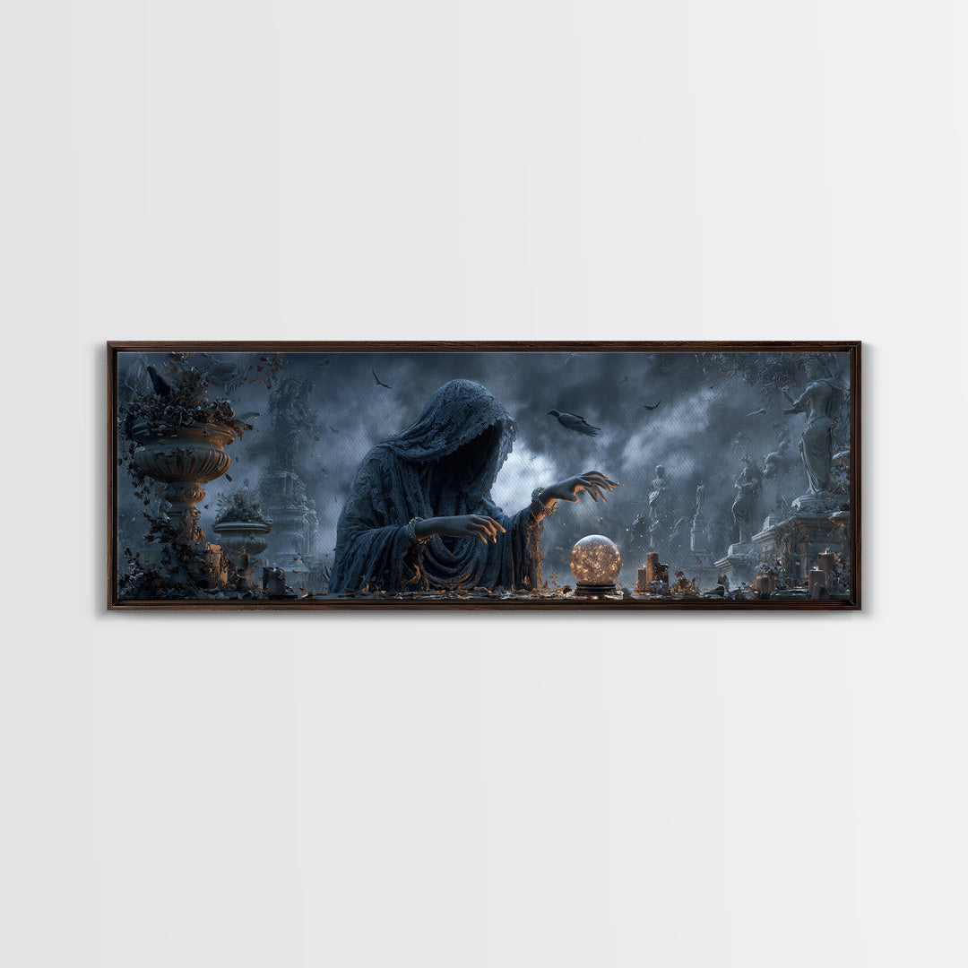 The Midnight Fortune Teller, Extra Wide Wall Art, Spooky Home Decor, Canvas Print, Halloween Wall Decor, Gothic Home Decor, Dark Fantasy Art