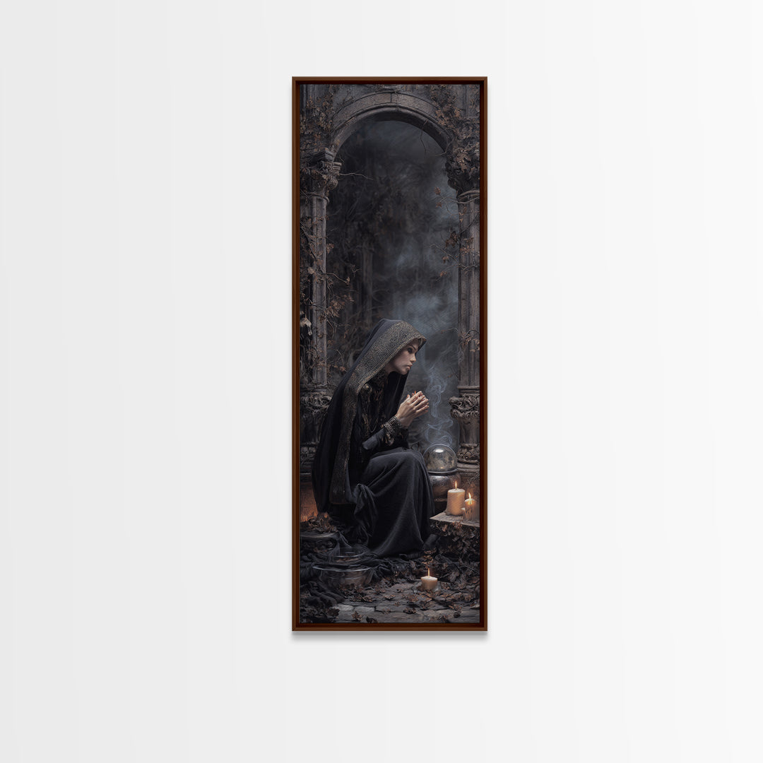 The Midnight Fortune Teller, Tall Narrow Wall Art, Dark Fantasy Wall Art, Canvas Print, Halloween Wall Decor, Gothic Home Decor
