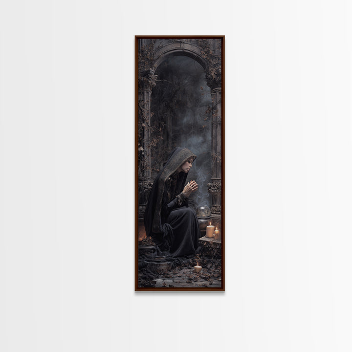 The Midnight Fortune Teller, Tall Narrow Wall Art, Dark Fantasy Wall Art, Canvas Print, Halloween Wall Decor, Gothic Home Decor