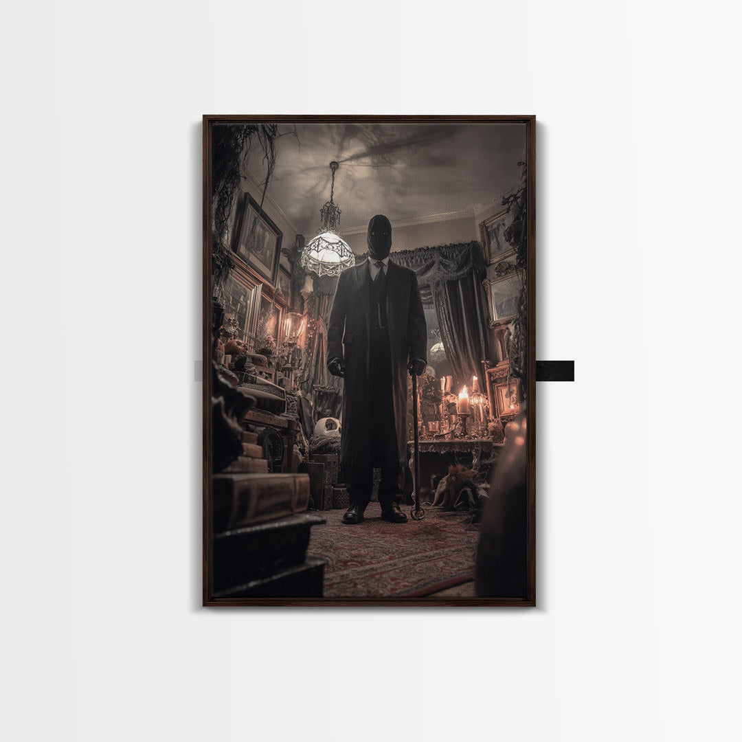 The Sinister Undertaker, Vertical Wall Art, Haunted Gothic Art, Framed Canvas Print, Halloween Wall Decor, Gothic Home Decor