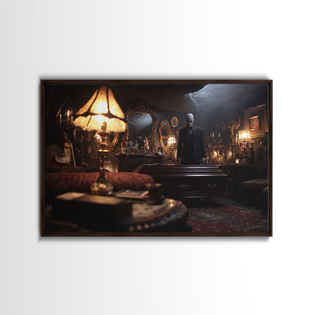 The Sinister Undertaker, Landscape Wall Art, Gothic Horror Wall Art, Framed Canvas Print, Halloween Wall Decor, Gothic Home Decor