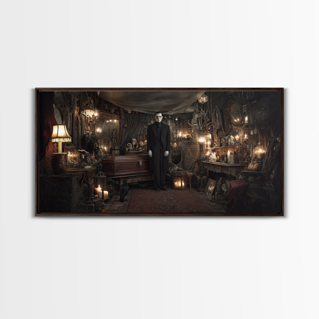 The Sinister Undertaker, Wide Panoramic Art, Dark Fantasy Wall Art, Canvas Print, Halloween Wall Decor, Gothic Home Decor