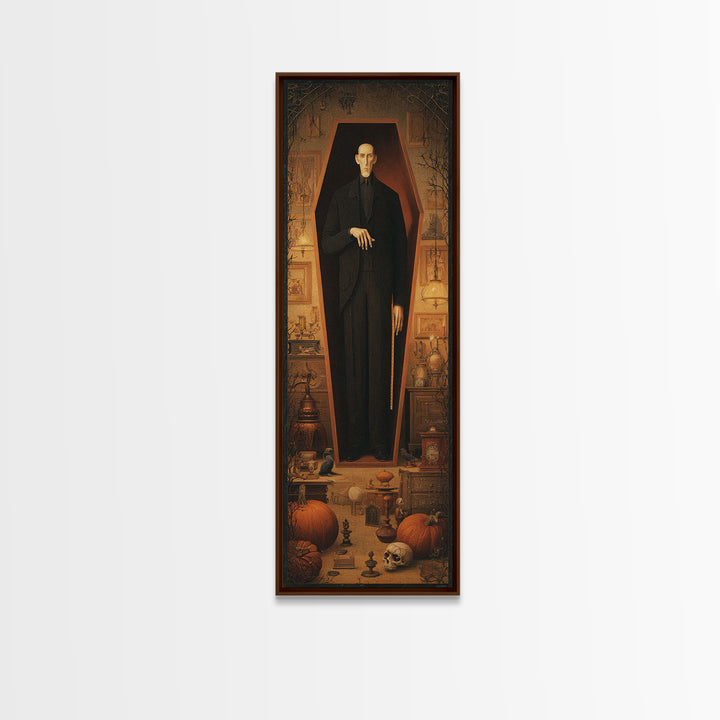The Sinister Undertaker, Tall Narrow Wall Art, Spooky Home Decor, Canvas Print, Halloween Wall Decor, Gothic Home Decor, Dark Fantasy Art