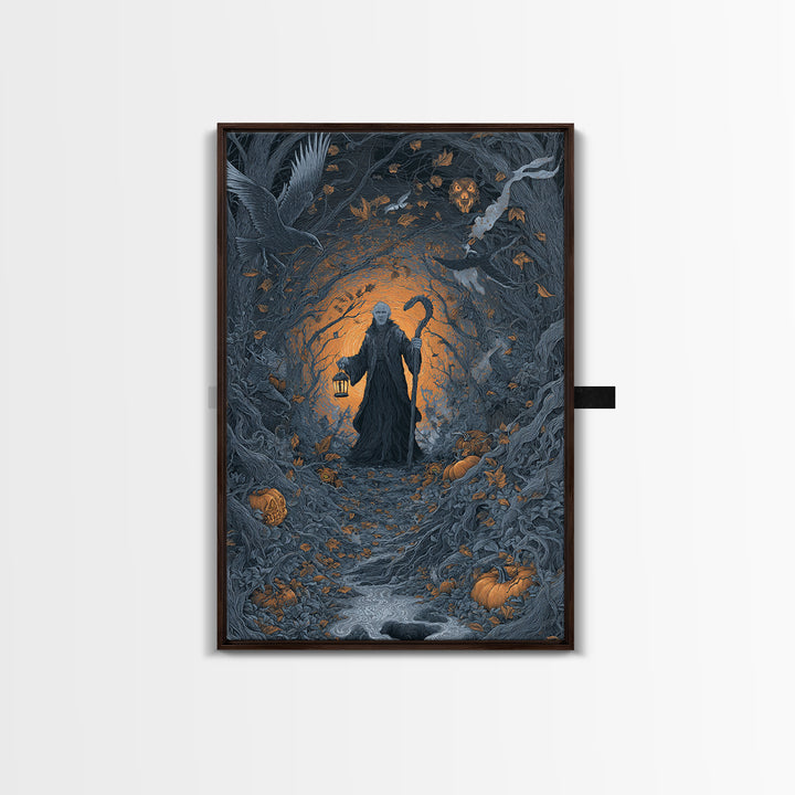The Lantern Gravedigger, Vertical Wall Art, Dark Halloween Decor, Canvas Print, Halloween Wall Decor, Gothic Home Decor