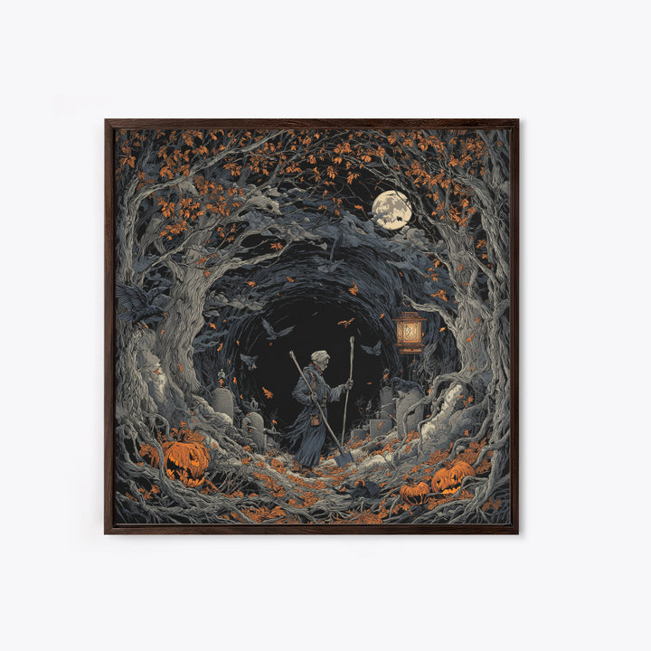 The Lantern Gravedigger, Square Wall Art, Dark Halloween Decor, Canvas Print, Halloween Wall Decor, Gothic Home Decor, Spooky Wall Decor
