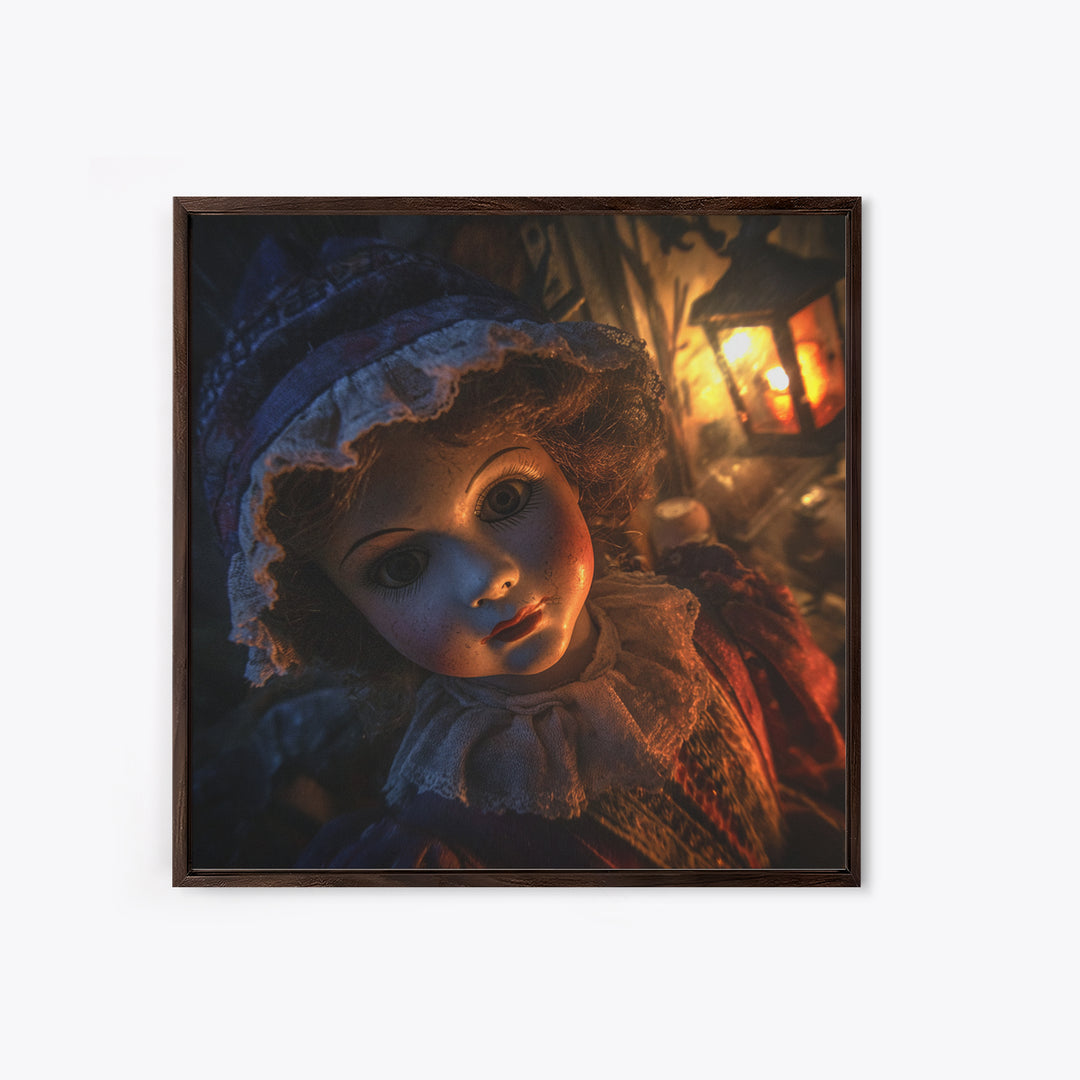 The Haunted Porcelain Doll, Square Wall Art, Gothic Horror Wall Art, Framed Canvas Print, Halloween Wall Decor, Gothic Home Decor