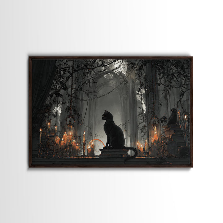 The Black Cat Familiar, Landscape Wall Art, Spooky Home Decor, Canvas Print, Halloween Wall Decor, Gothic Home Decor, Collectible Wall Decor