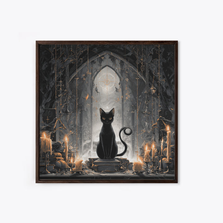 The Black Cat Familiar, Square Wall Art, Spooky Home Decor, Canvas Print, Halloween Wall Decor, Gothic Home Decor, Spooky Wall Decor